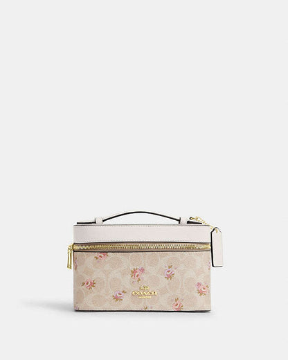 Cosmetic Case In Signature Canvas With Floral Print Gold-Sand Multi Gold-Sand Multi