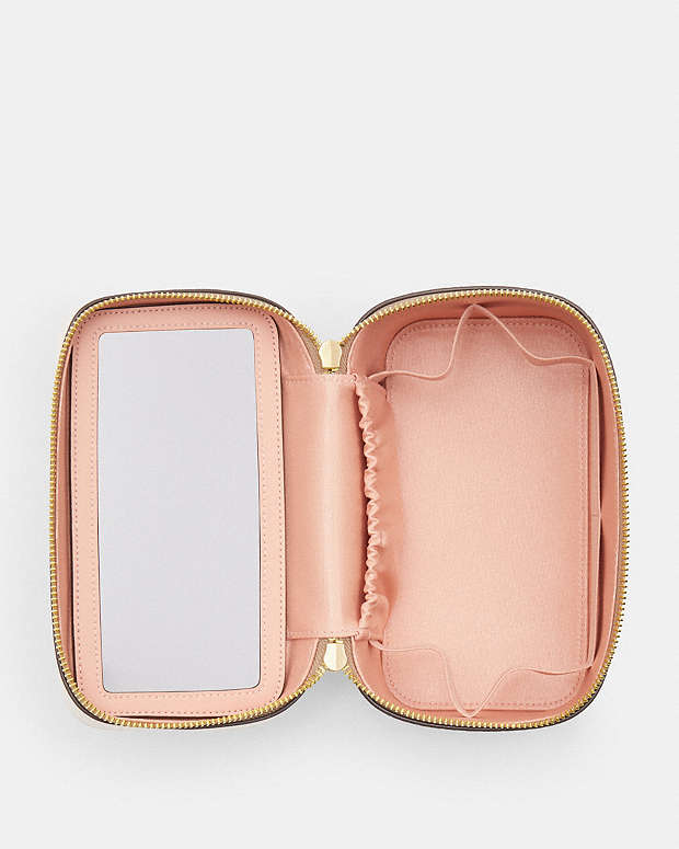 Cosmetic Case In Signature Canvas With Floral Print Gold-Sand Multi Gold-Sand Multi