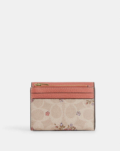 Card Holder Wallet In Signature Canvas With Floral Print Gold-Sand Multi Gold-Sand Multi
