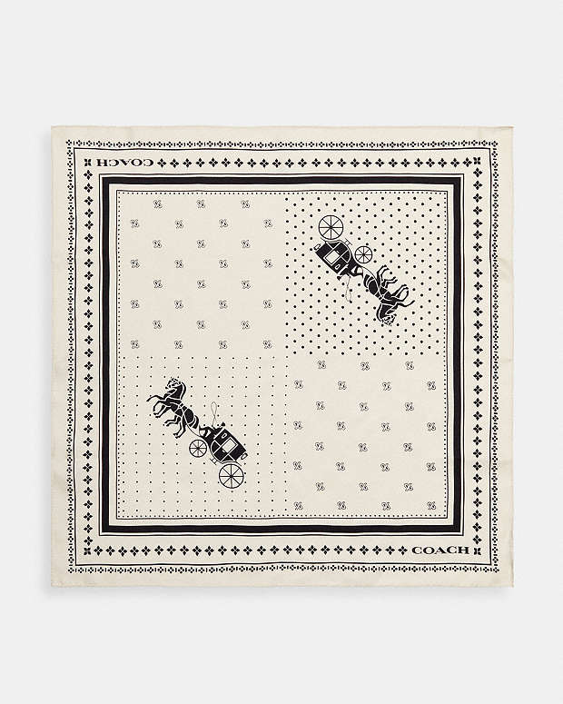 Horse And Carriage Dot Print Silk Bandana Chalk & Black Chalk & Black