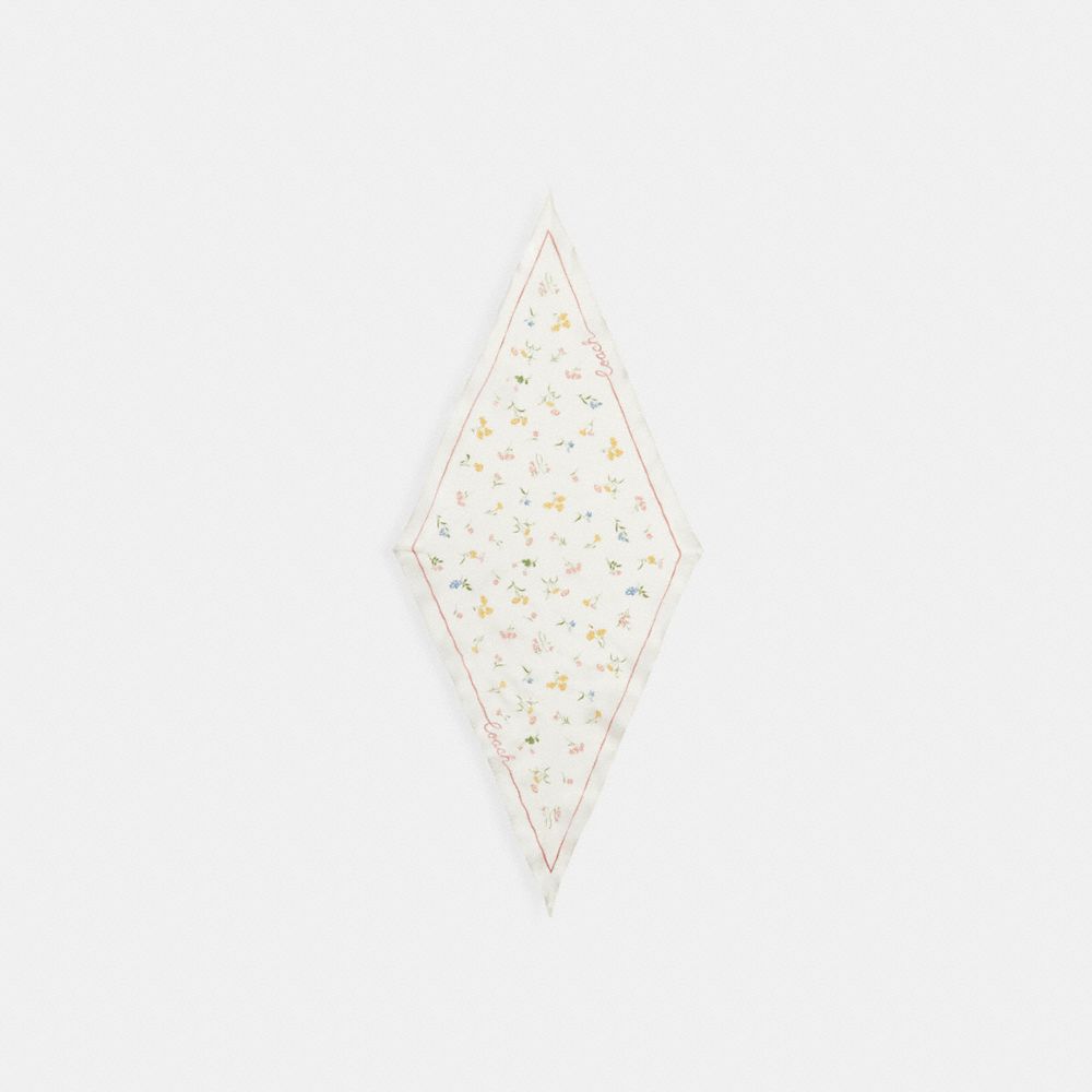 Coach Tossed Floral Print Silk Diamond Scarf Chalk