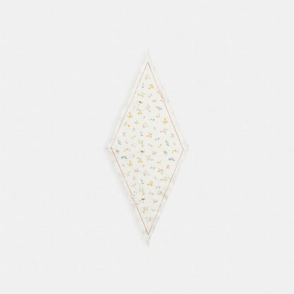 Coach Tossed Floral Print Silk Diamond Scarf Chalk