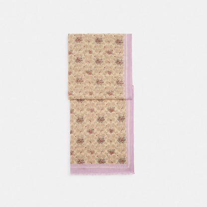 Coach Signature Spring Blossom Print Oblong Scarf Sand Lilac