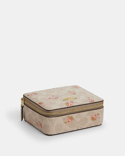 Large Jewelry Box In Signature Canvas With Floral Print Gold-Sand Multi Gold-Sand Multi