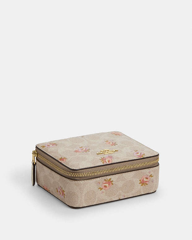 Large Jewelry Box In Signature Canvas With Floral Print Gold-Sand Multi Gold-Sand Multi