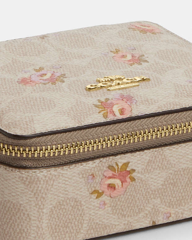 Large Jewelry Box In Signature Canvas With Floral Print Gold-Sand Multi Gold-Sand Multi