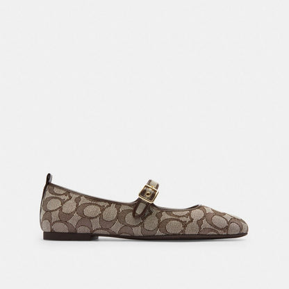 Women's Coach C Rivet Mary Jane In Signature Jacquard Oak Maple