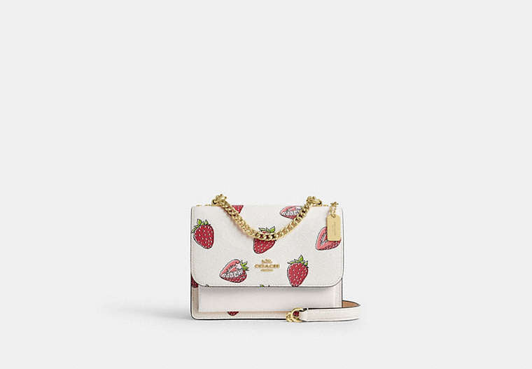 Mini Klare Crossbody Bag With Strawberry Print Coated Canvas-Gold-Chalk Multi Coated Canvas-Gold-Chalk Multi