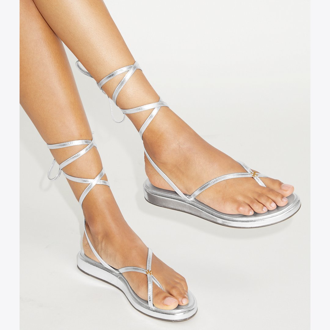 Tory Burch Capri Ankle Wrap Sandal SILVER