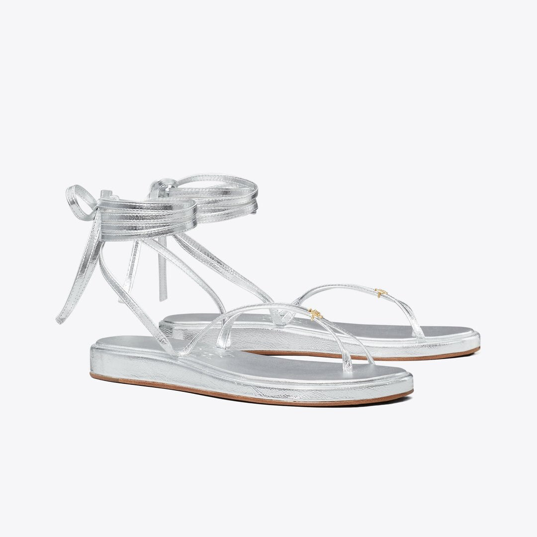 Tory Burch Capri Ankle Wrap Sandal SILVER