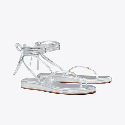 Tory Burch Capri Ankle Wrap Sandal SILVER
