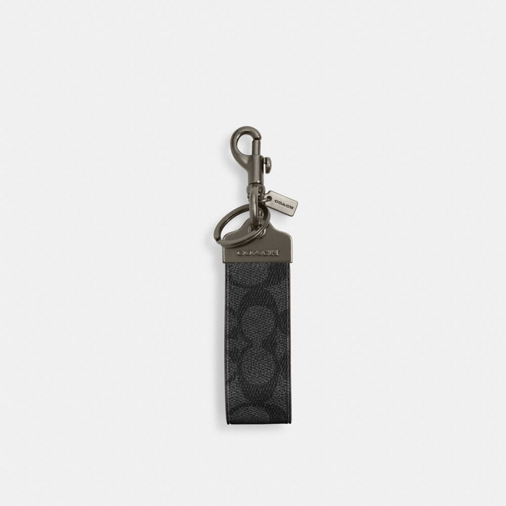 Coach Loop Key Fob In Signature Canvas Gunmetal Charcoal