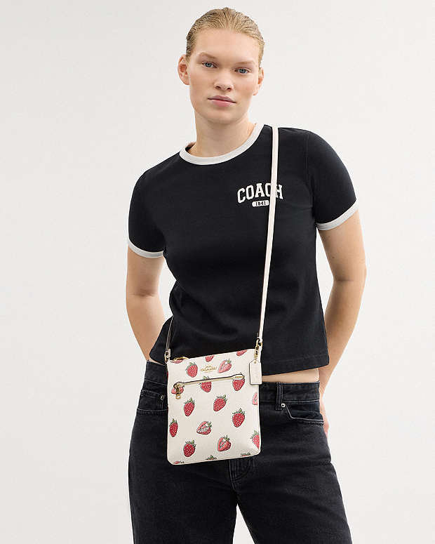 Mini Rowan File Bag With Strawberry Print Coated Canvas-Gold-Chalk Multi Coated Canvas-Gold-Chalk Multi