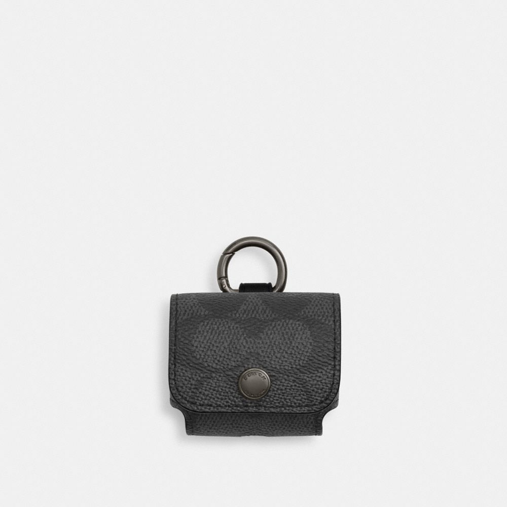 Large Wireless Earbud Pro Case In Signature Canvas Gunmetal-Charcoal Gunmetal-Charcoal