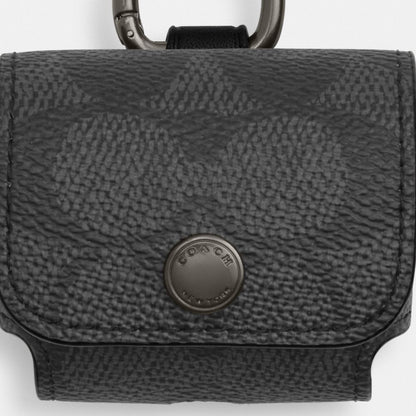 Large Wireless Earbud Pro Case In Signature Canvas Gunmetal-Charcoal Gunmetal-Charcoal