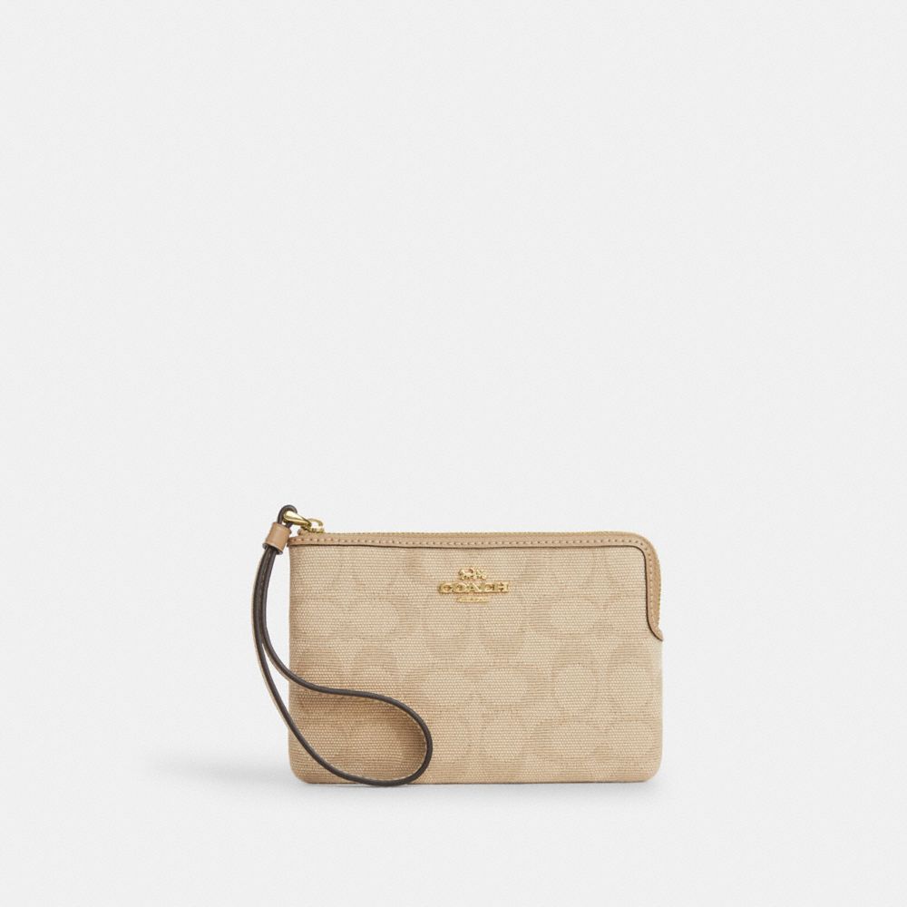 Corner Zip Wristlet With Signature Canvas Im-Dark Natural Multi Im-Dark Natural Multi