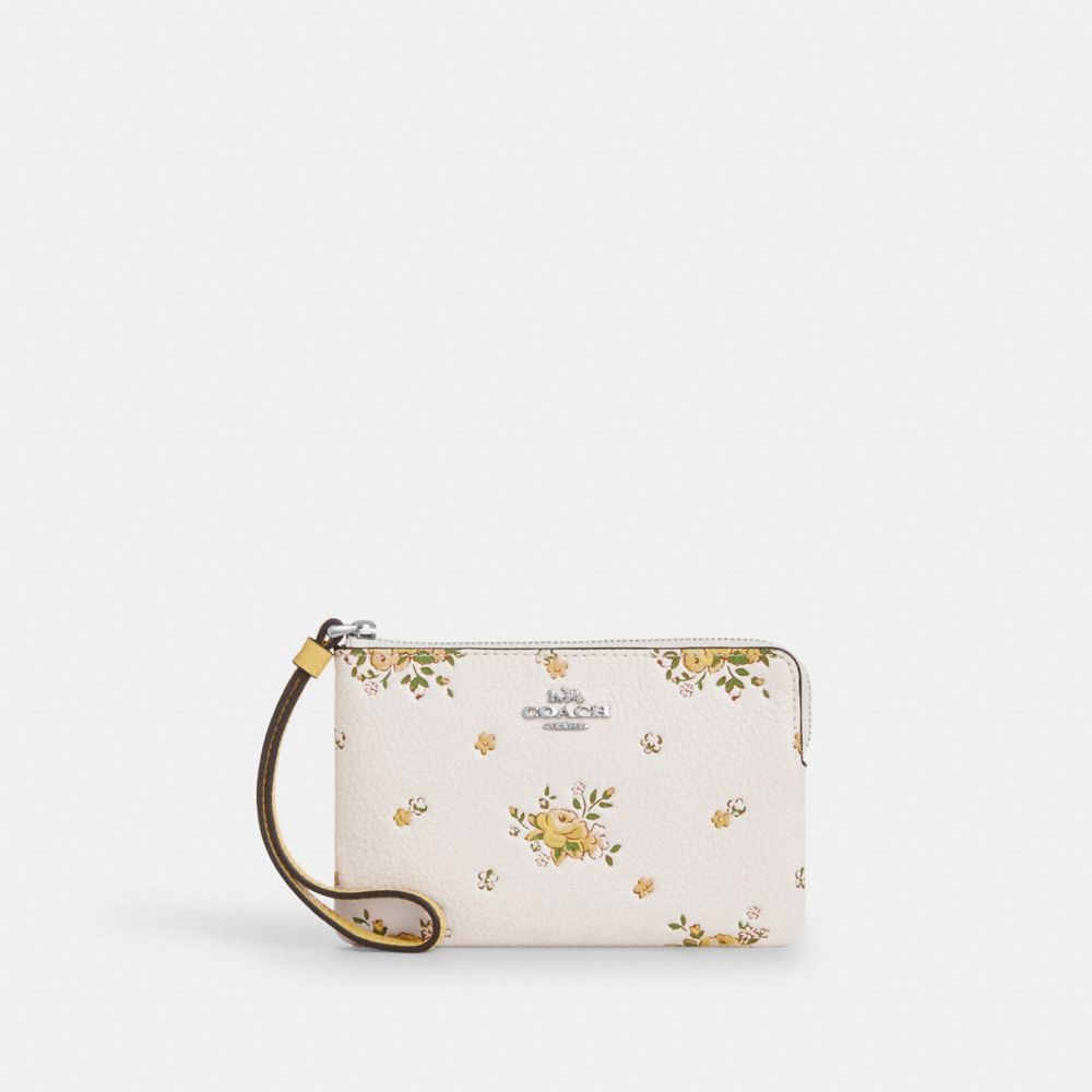 Corner Zip Wristlet With Floral Print Silver-Chalk Multi Silver-Chalk Multi