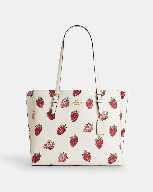 Mollie Tote Bag With Strawberry Print Gold-Chalk Multi Gold-Chalk Multi