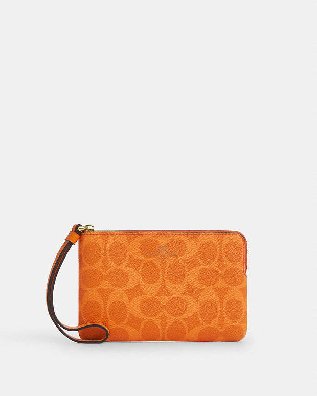 Corner Zip Wristlet In Signature Canvas Signature Canvas-Im-Bright Mandarin Signature Canvas-Im-Bright Mandarin