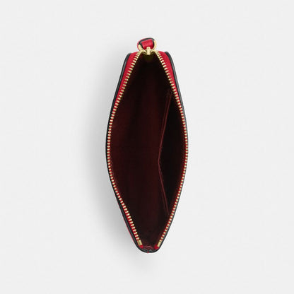 Coach Corner Zip Wristlet In Signature Canvas Gold Bold Red