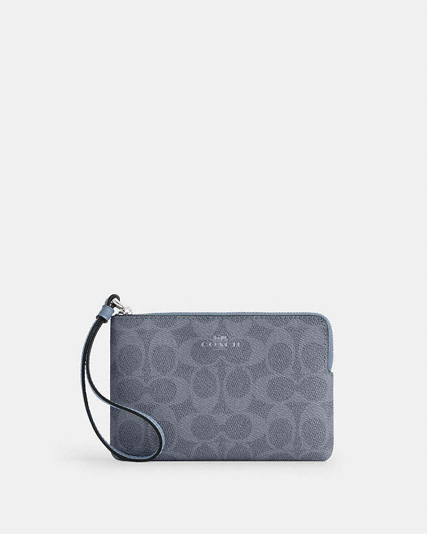 Corner Zip Wristlet In Signature Canvas Signature Canvas-Silver-Chambray Signature Canvas-Silver-Chambray
