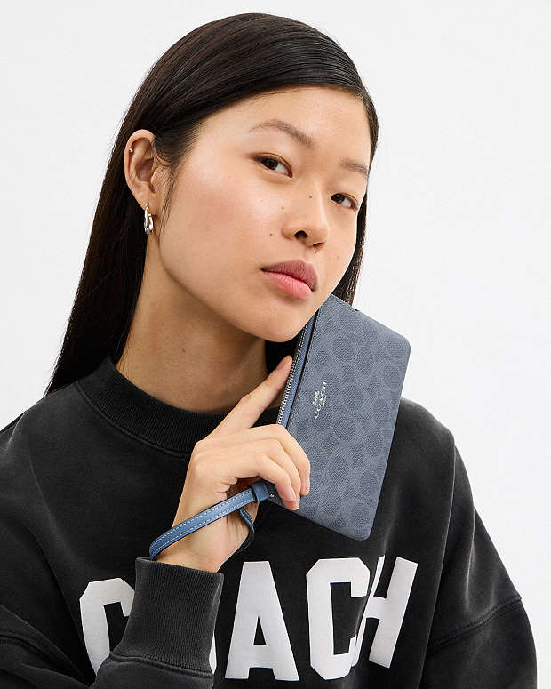 Corner Zip Wristlet In Signature Canvas Signature Canvas-Silver-Chambray Signature Canvas-Silver-Chambray