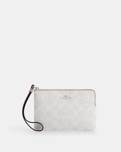 Corner Zip Wristlet In Signature Canvas Signature Canvas-Sv-Chalk-Carnation Signature Canvas-Sv-Chalk-Carnation