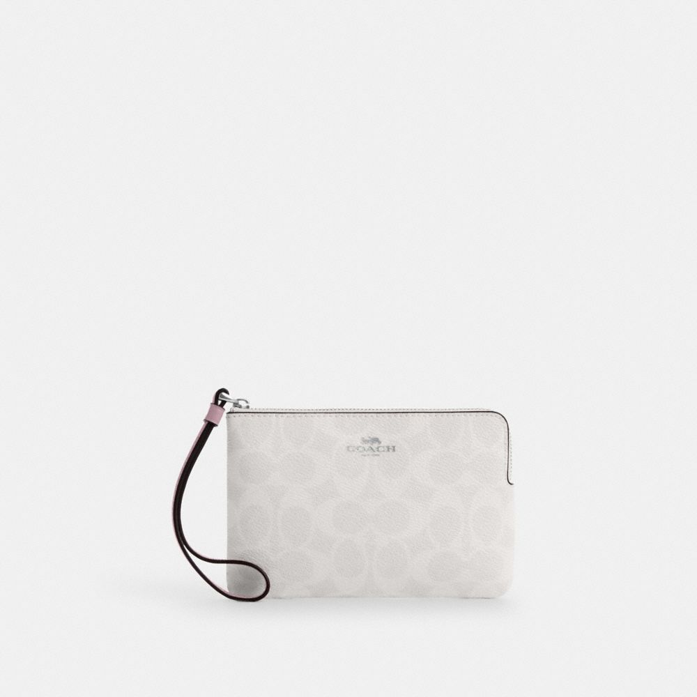 Corner Zip Wristlet In Signature Canvas Signature Canvas-Sv-Chalk-Carnation Signature Canvas-Sv-Chalk-Carnation