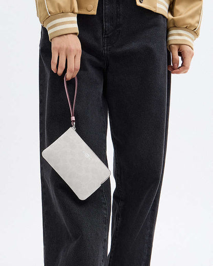 Corner Zip Wristlet In Signature Canvas Signature Canvas-Sv-Chalk-Carnation Signature Canvas-Sv-Chalk-Carnation