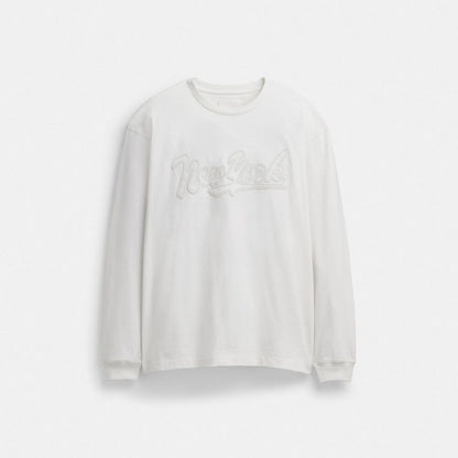 Coach New York Long Sleeve T Shirt In Organic Cotton White