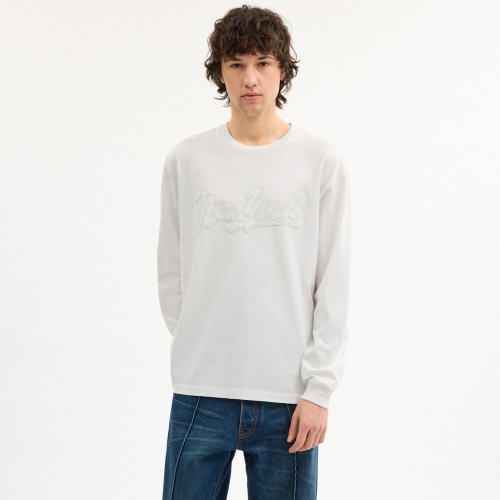Coach New York Long Sleeve T Shirt In Organic Cotton White