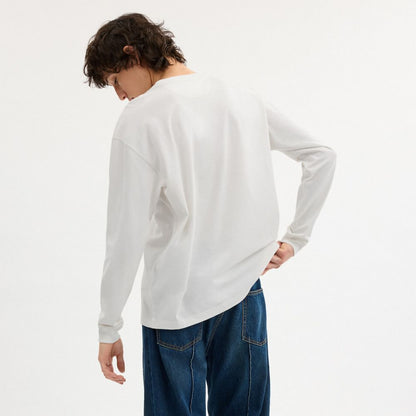 Coach New York Long Sleeve T Shirt In Organic Cotton White