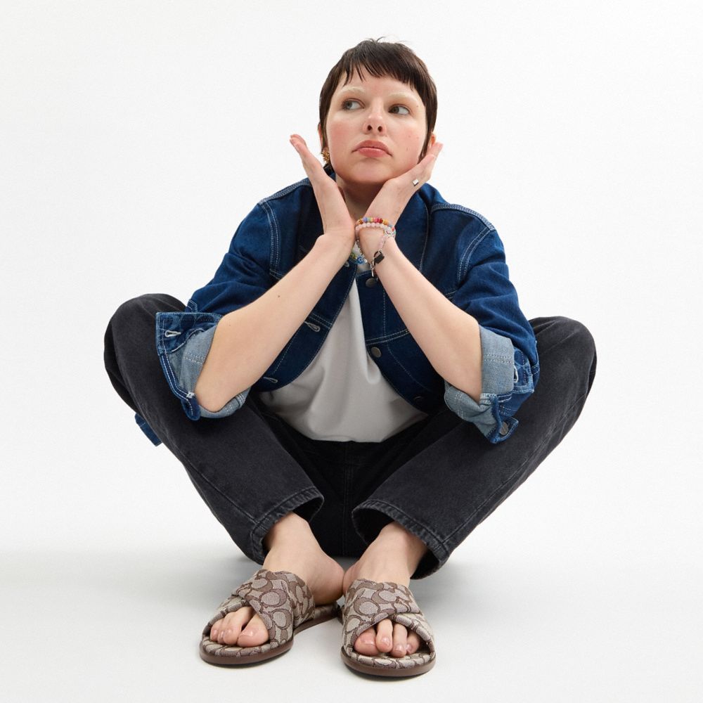 Coach Link Criss Cross Slide In Signature Jacquard Oak