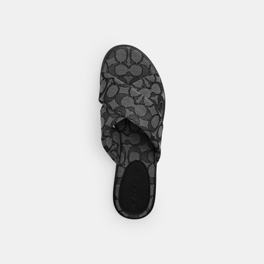 Coach Link Criss Cross Slide In Signature Jacquard Smoke Coal Black