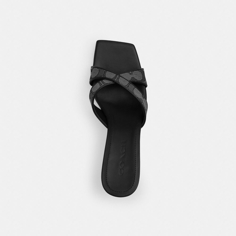 Coach Wedge Sandal In Signature Jacquard Smoke Coal Black