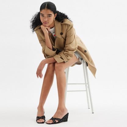 Coach Wedge Sandal In Signature Jacquard Smoke Coal Black