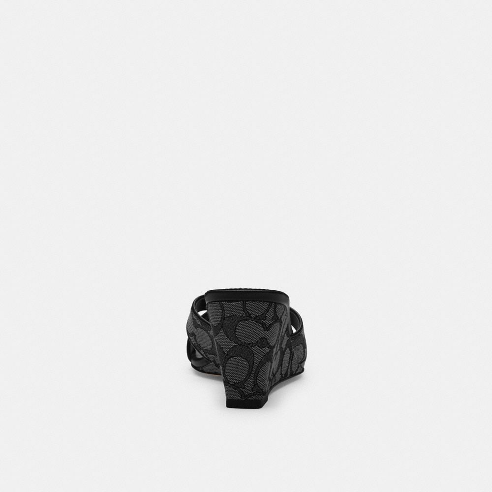 Coach Wedge Sandal In Signature Jacquard Smoke Coal Black