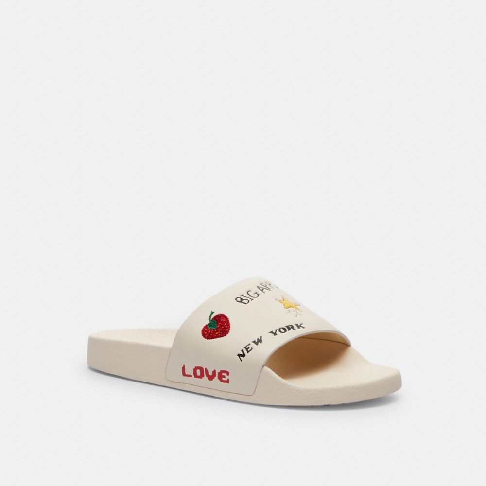 Coach Pool Slide With Sketch Print Chalk Multi