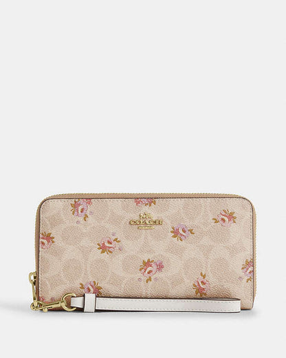 Long Zip Around Wallet In Signature Canvas With Floral Print Gold-Sand Multi Gold-Sand Multi