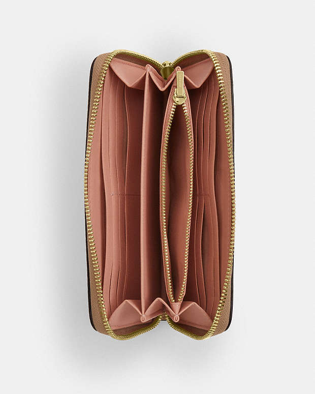 Long Zip Around Wallet In Signature Canvas With Floral Print Gold-Sand Multi Gold-Sand Multi