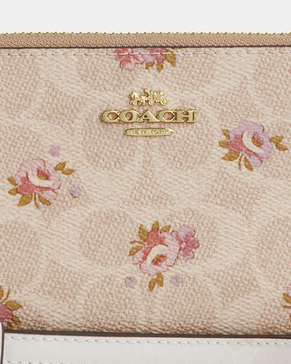 Long Zip Around Wallet In Signature Canvas With Floral Print Gold-Sand Multi Gold-Sand Multi