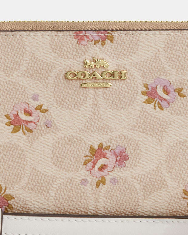 Long Zip Around Wallet In Signature Canvas With Floral Print Gold-Sand Multi Gold-Sand Multi