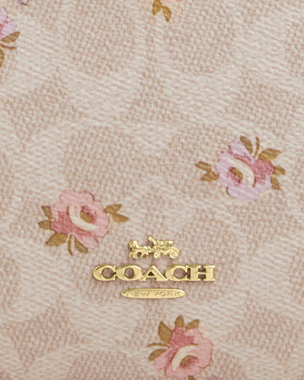 Double Zip Wallet With Signature Canvas With Floral Print Gold-Sand Multi Gold-Sand Multi
