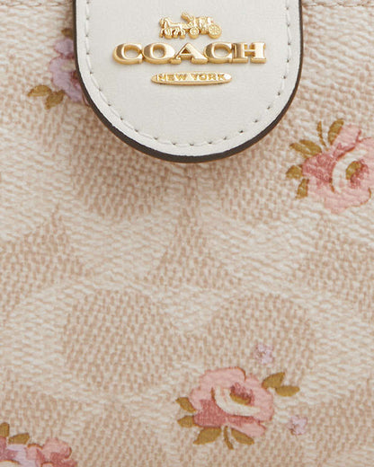 Medium Corner Zip Wallet In Signature Canvas With Floral Print Gold-Sand Multi Gold-Sand Multi