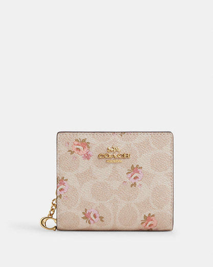 Snap Wallet In Signature Canvas With Floral Print Gold-Sand Multi Gold-Sand Multi
