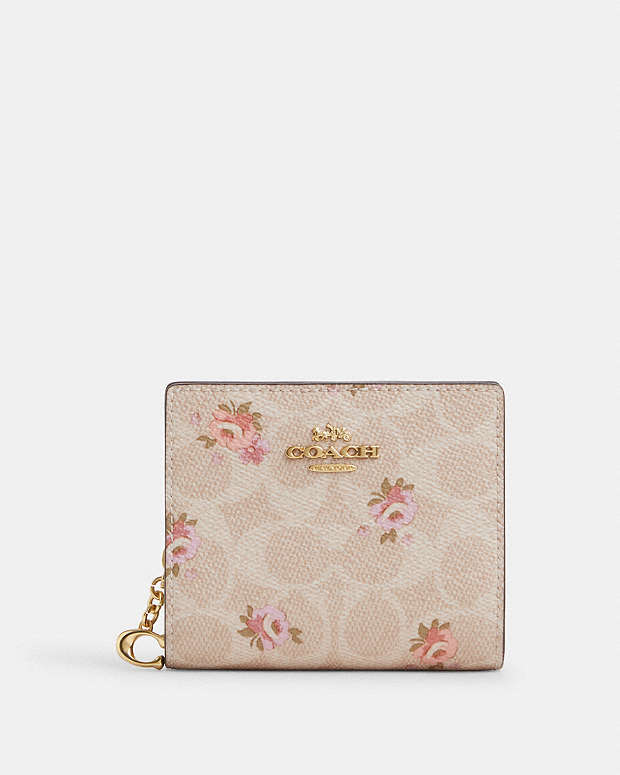 Snap Wallet In Signature Canvas With Floral Print Gold-Sand Multi Gold-Sand Multi