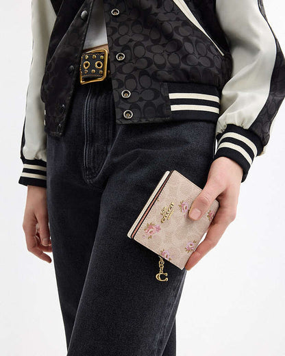 Snap Wallet In Signature Canvas With Floral Print Gold-Sand Multi Gold-Sand Multi