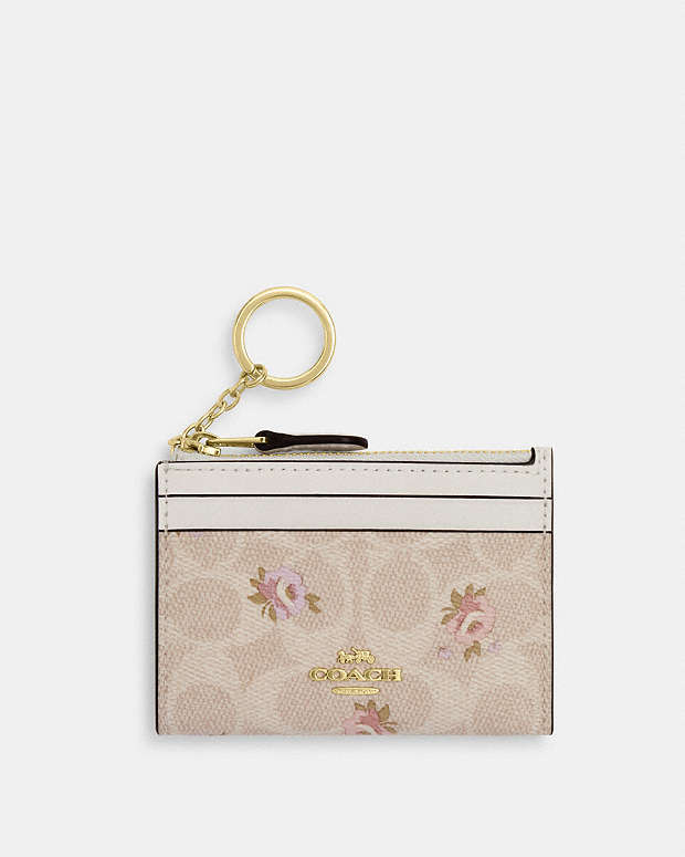 Mini Skinny Id Case In Signature Canvas With Floral Print Gold-Sand Multi Gold-Sand Multi