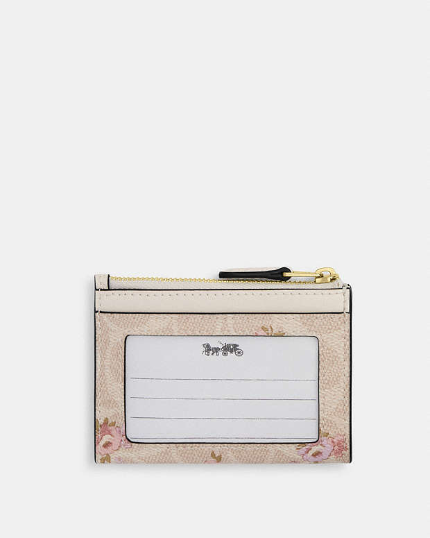 Mini Skinny Id Case In Signature Canvas With Floral Print Gold-Sand Multi Gold-Sand Multi