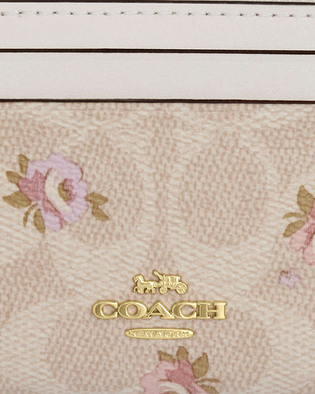 Mini Skinny Id Case In Signature Canvas With Floral Print Gold-Sand Multi Gold-Sand Multi